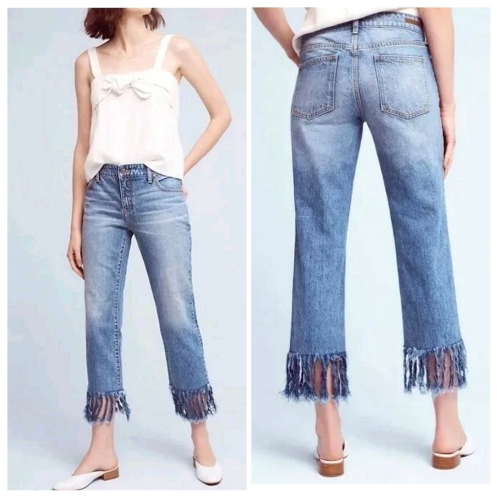 Anthropologie Pilcro Fringe Hyphen Boyfriend Crop Jeans Size 28 Boho Grunge